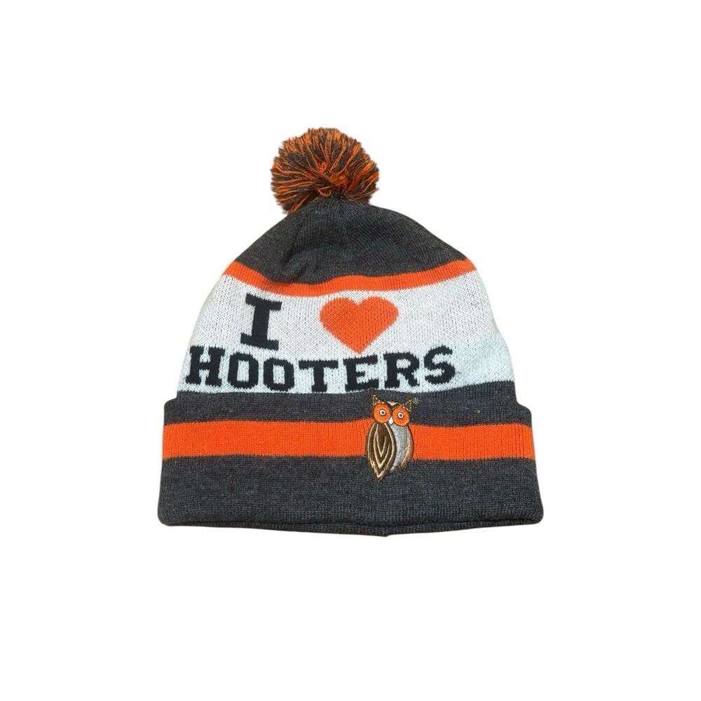 ‘’I ❤️ HOOTERS’’ Cuffed Multicolor Beanie w/ pom-pom OSFA